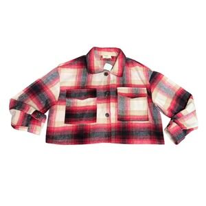 Elan Plaid Cropped Plaid Shacket Jacket Size Medium